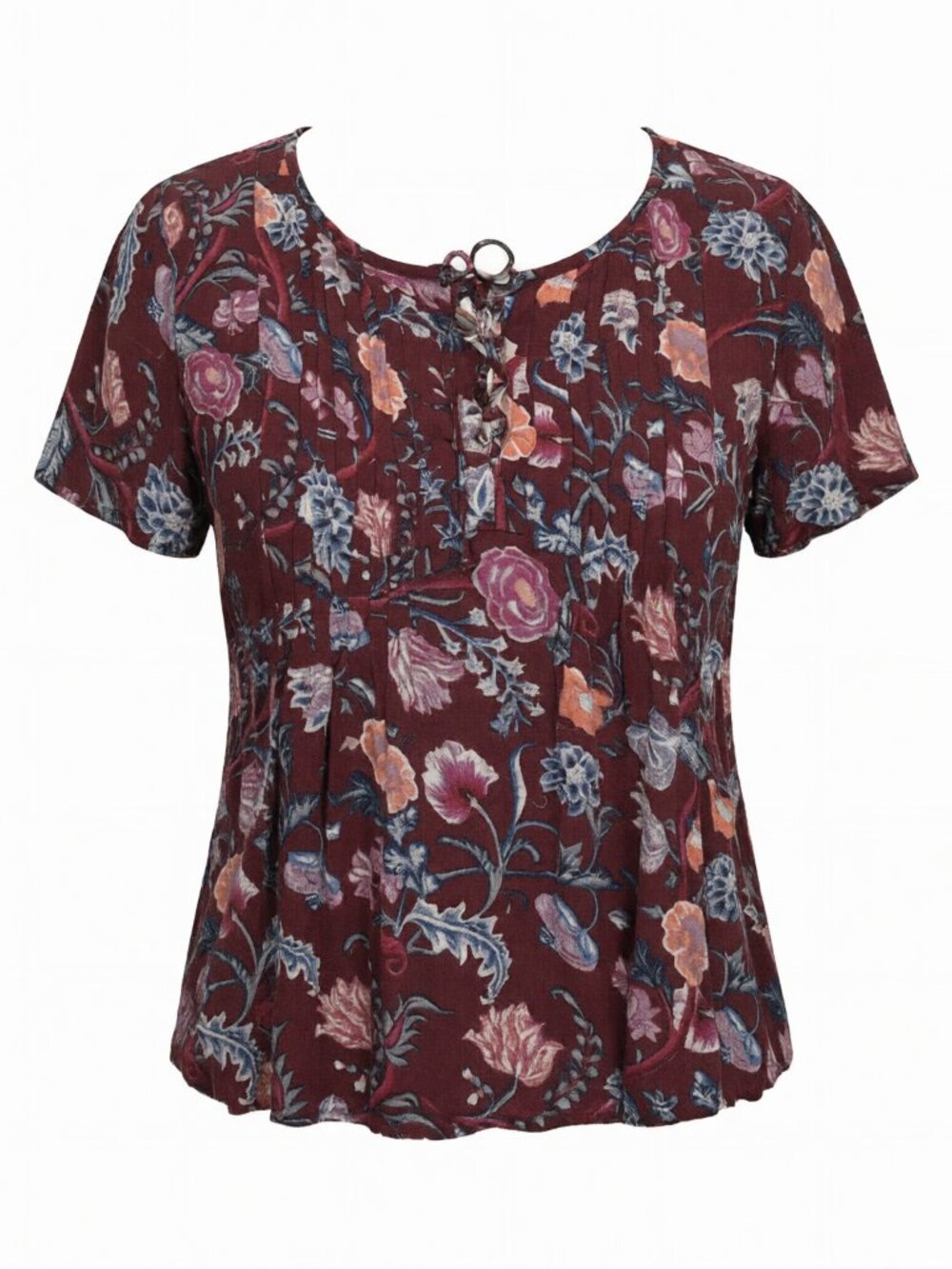 Lucky Brand Women's Floral Blouse XL Burgundy